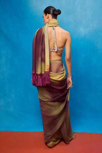 Ekaya Banaras Ombre Printed Saree With Running Blouse 