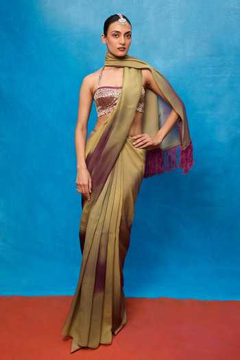 Ekaya Banaras Ombre Printed Saree With Running Blouse 