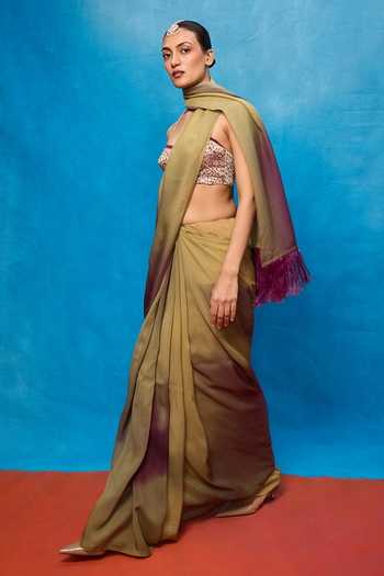 Ekaya Banaras Green Chiffon Ombre Printed Saree With Running Blouse Online at Aza Fashions Ekaya Banaras_Green Chiffon Ombre Printed Saree With Running Blouse _Online_at_Aza_Fashions