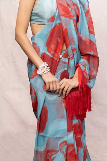 Shop_Ekaya Banaras_Blue Chiffon Abstract Pattern Saree With Running Blouse _Online_at_Aza_Fashions