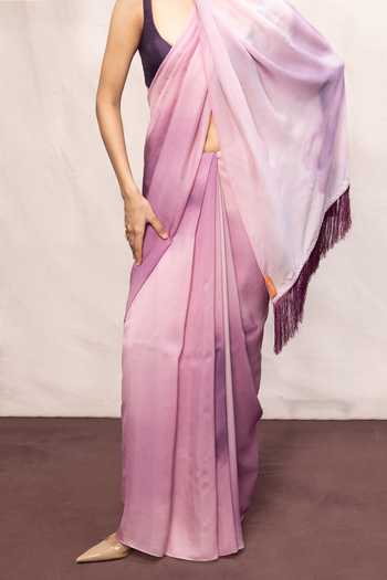 Ekaya Banaras_Pink Chiffon Saree With Running Blouse _Online_at_Aza_Fashions