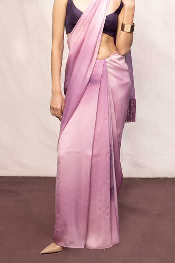 Buy_Ekaya Banaras_Pink Chiffon Saree With Running Blouse _Online_at_Aza_Fashions