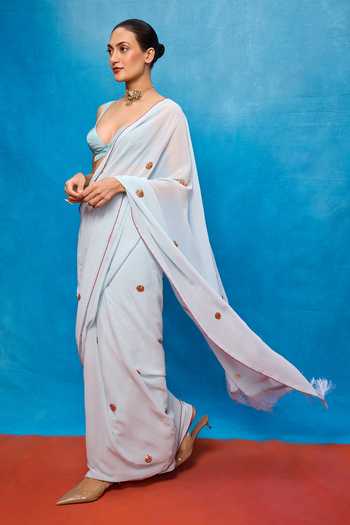 Shop_Ekaya Banaras_Sky Blue Georgette Embroidered Saree With Blouse _Online_at_Aza_Fashions