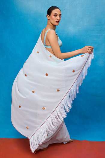 Ekaya Banaras_Sky Blue Georgette Embroidered Saree With Blouse _at_Aza_Fashions