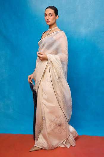 Ekaya Banaras_Off White Handwoven Saree With Running Blouse _Online_at_Aza_Fashions