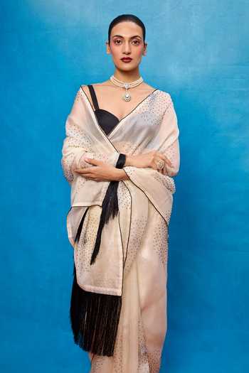 Buy_Ekaya Banaras_Off White Handwoven Saree With Running Blouse _Online_at_Aza_Fashions