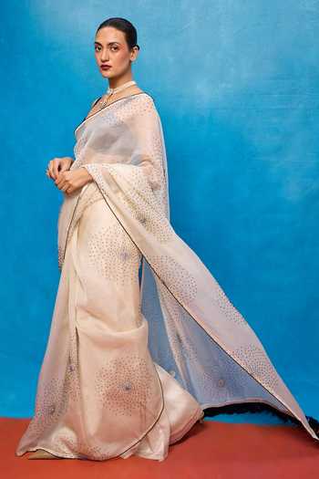 Shop_Ekaya Banaras_Off White Handwoven Saree With Running Blouse _Online_at_Aza_Fashions