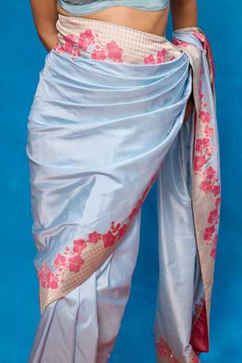 Buy_Ekaya Banaras_Blue Silk Woven Saree With Running Blouse _Online_at_Aza_Fashions