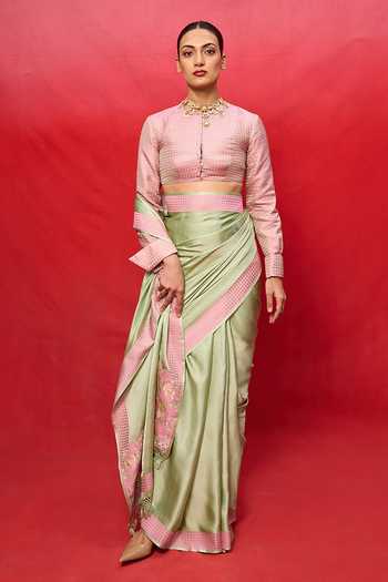 Ekaya Banaras Satin Handwoven Saree With Running Blouse 