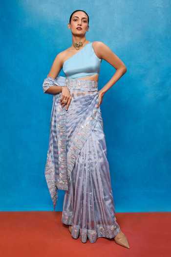 Ekaya Banaras Stripe Woven Saree With Running Blouse 