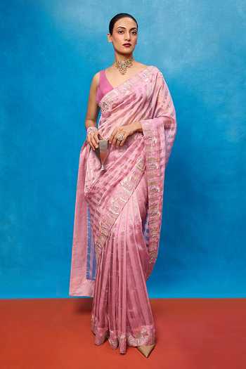 Ekaya Banaras Stripe Pattern Saree With Running Blouse 