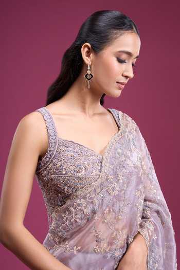 Buy_Samyukta Singhania_Purple Organza, Tissue Beaded Handwork Saree With Blouse _Online_at_Aza_Fashions
