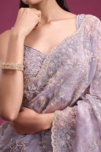 Shop_Samyukta Singhania_Purple Organza, Tissue Beaded Handwork Saree With Blouse _Online_at_Aza_Fashions