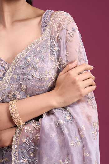 Samyukta Singhania_Purple Organza, Tissue Beaded Handwork Saree With Blouse _at_Aza_Fashions