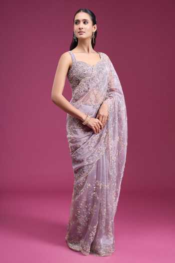 Buy_Samyukta Singhania_Purple Organza, Tissue Beaded Handwork Saree With Blouse 