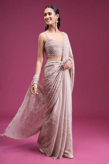 Buy_Samyukta Singhania_Pink Sweetheart Neck Handwork Embroidered Saree With Blouse _Online_at_Aza_Fashions