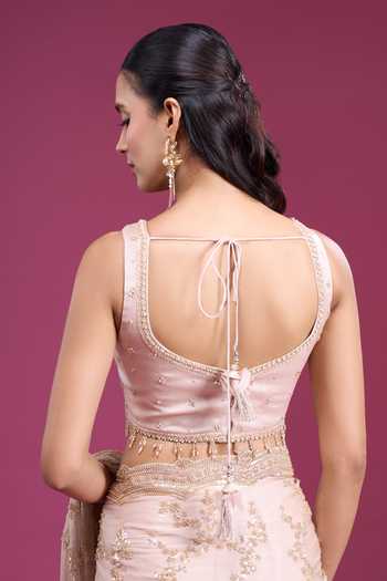 Shop_Samyukta Singhania_Gold Organza, Tissue Sweetheart Neck Sequin Embroidered Saree With Blouse _Online_at_Aza_Fashions