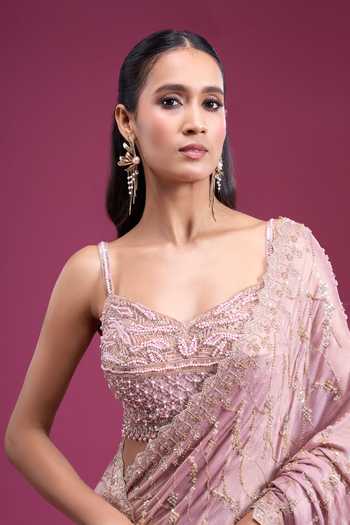 Buy_Samyukta Singhania_Purple Chinon Sweetheart Neck Handwork Saree With Blouse _Online_at_Aza_Fashions