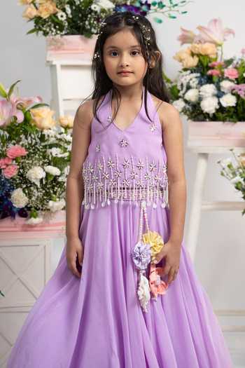 Buy_Kirti Agarwal - Pret N Couture_Purple Silk, Cotton, Organza, Viscose Embroidered Halter Neck Top With Lehenga _Online_at_Aza_Fashions