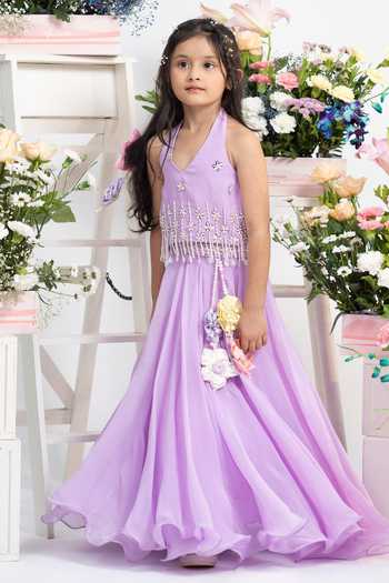 Shop_Kirti Agarwal - Pret N Couture_Purple Silk, Cotton, Organza, Viscose Embroidered Halter Neck Top With Lehenga _Online_at_Aza_Fashions