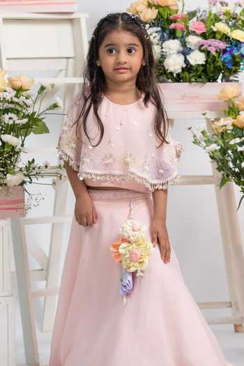 Kirti Agarwal - Pret N Couture_Blush Silk, Organza, Viscose Pearl Embellished Top And Lehenga Set _Online_at_Aza_Fashions