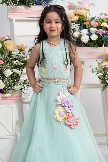 Kirti Agarwal - Pret N Couture_Mint Silk, Organza, Viscose Embroidered Top With Lehenga _Online_at_Aza_Fashions