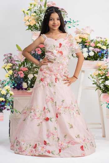 Buy_Kirti Agarwal - Pret N Couture_Pink Silk, Net Floral Embroidered Lehenga Set _Online_at_Aza_Fashions