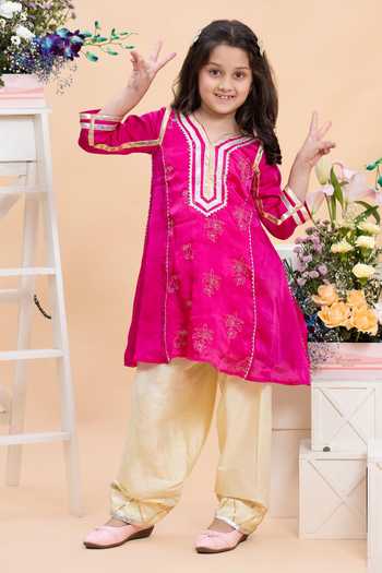 Shop Kirti Agarwal - Pret N Couture Fuchsia Silk, Cotton, Satin Embroidered Kurta And Salwar Set Online at Aza Fashions Shop_Kirti Agarwal - Pret N Couture_Fuchsia Silk, Cotton, Satin Embroidered Kurta And Salwar Set _Online_at_Aza_Fashions