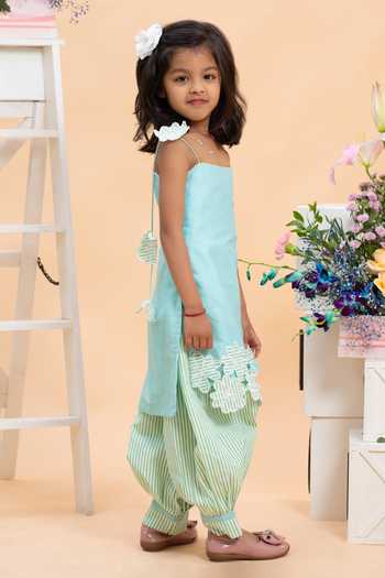Kirti Agarwal - Pret N Couture_Mint Silk, Cotton Lace Work Kurta And Dhoti Pant Set _Online_at_Aza_Fashions