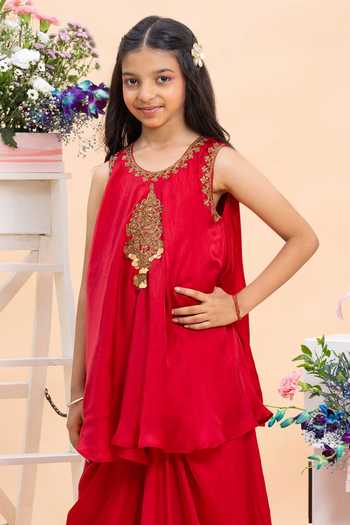 Shop_Kirti Agarwal - Pret N Couture_Red Silk, Satin Zari Embroidered Kurta And Sharara Set _Online_at_Aza_Fashions