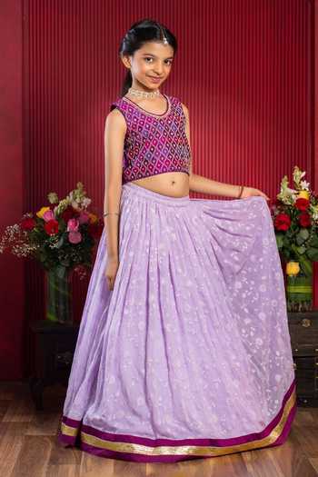 Buy_Kirti Agarwal - Pret N Couture_Purple Silk, Cotton, Georgette Floral Embroidered Lehenga And Blouse Set _Online_at_Aza_Fashions