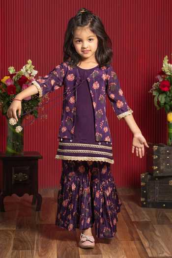 Kirti Agarwal - Pret N Couture_Purple Chinon Layered Jacket Kurta And Sharara Set _Online_at_Aza_Fashions