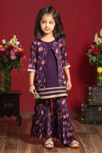 Buy_Kirti Agarwal - Pret N Couture_Purple Chinon Layered Jacket Kurta And Sharara Set _Online_at_Aza_Fashions