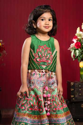 Buy Kirti Agarwal - Pret N Couture Green , Cotton, Chanderi Printed Lehenga And Blouse Set Online at Aza Fashions Buy_Kirti Agarwal - Pret N Couture_Green , Cotton, Chanderi Printed Lehenga And Blouse Set _Online_at_Aza_Fashions