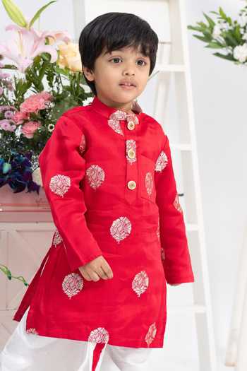 Kirti Agarwal - Pret N Couture_Red Silk, Cotton, Brocade Zari Woven Kurta Set _Online_at_Aza_Fashions