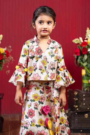 Kirti Agarwal - Pret N Couture_Beige Silk, Cotton Floral Print Top And Skirt Set _Online_at_Aza_Fashions