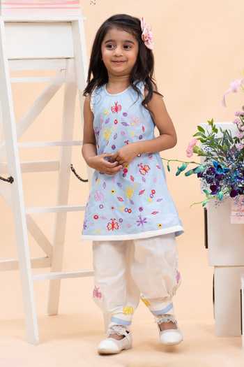 Kirti Agarwal - Pret N Couture Sky Blue Embroidered Kurta & Dhoti Pant Set 