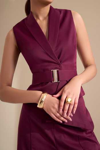 Buy_Naintara Bajaj_Wine Lycra Sharp Lapel Asymmetric Waistcoat 
