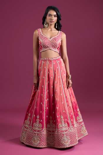 Shop_Samyukta Singhania_Pink Tissue Sweetheart Neck Sequins Embroidered Lehenga Set With Dupatta _Online_at_Aza_Fashions