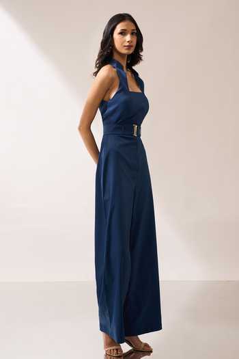 Buy_Naintara Bajaj_Teal Back Cutout Jumpsuit With Belt 