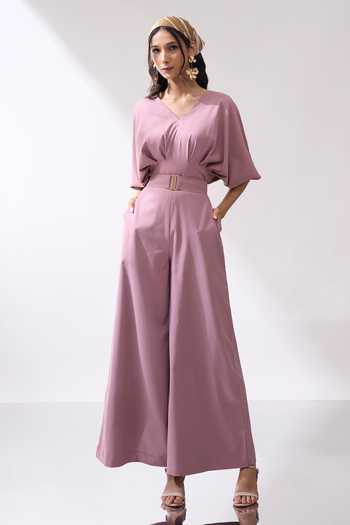 Naintara Bajaj_Pink Rose Dust Jumpsuit With Belt _Online_at_Aza_Fashions