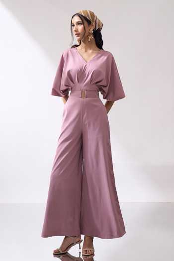 Buy_Naintara Bajaj_Pink Rose Dust Jumpsuit With Belt _Online_at_Aza_Fashions