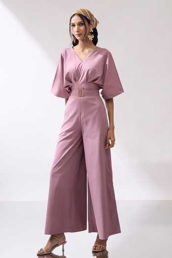 Shop_Naintara Bajaj_Pink Rose Dust Jumpsuit With Belt _Online_at_Aza_Fashions