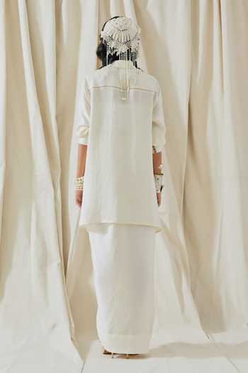 Buy_Aseem Kapoor_Gold Silk, Twill Collared Hina Printed Trench Coat Skirt Set _Online_at_Aza_Fashions