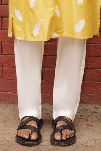 Dev Ki Raha_Yellow Silk, Tencel Embroidery Peeli Dhoop Bundi And Kurta Set _Online_at_Aza_Fashions