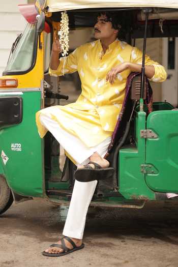 Dev Ki Raha_Yellow Silk, Tencel Embroidery Peeli Dhoop Bundi And Kurta Set _at_Aza_Fashions