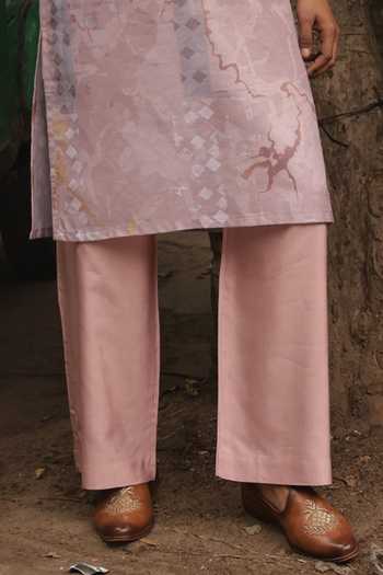 Dev Ki Raha_Pink Silk, Cotton Gulabi Safar Printed Kurta Set _Online_at_Aza_Fashions