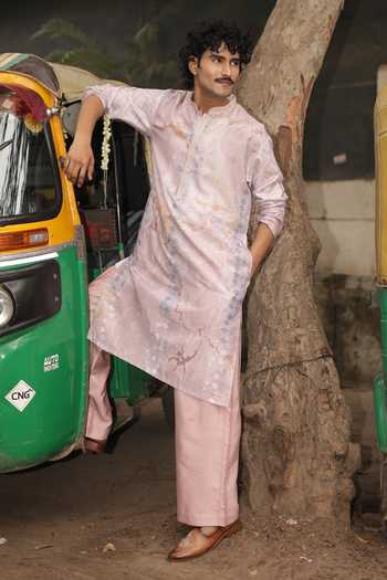 Dev Ki Raha_Pink Silk, Cotton Gulabi Safar Printed Kurta Set _at_Aza_Fashions