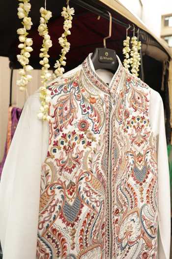 Dev Ki Raha_Ivory Linen, Velvet Romeo Mood Embroidered Bundi And Kurta Set _at_Aza_Fashions