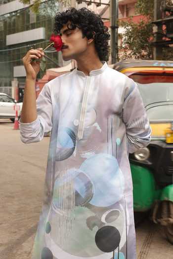 Buy_Dev Ki Raha_Multi Color Silk, Cotton Light Action Abstract Print Kurta Set _Online_at_Aza_Fashions